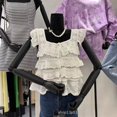 thumbnail image 4 of Summer New Design Sense Square Collar Ruffled Knitted Vest Women‘s White Embroidery Care Machine Hollow Shirt, 4 of 6