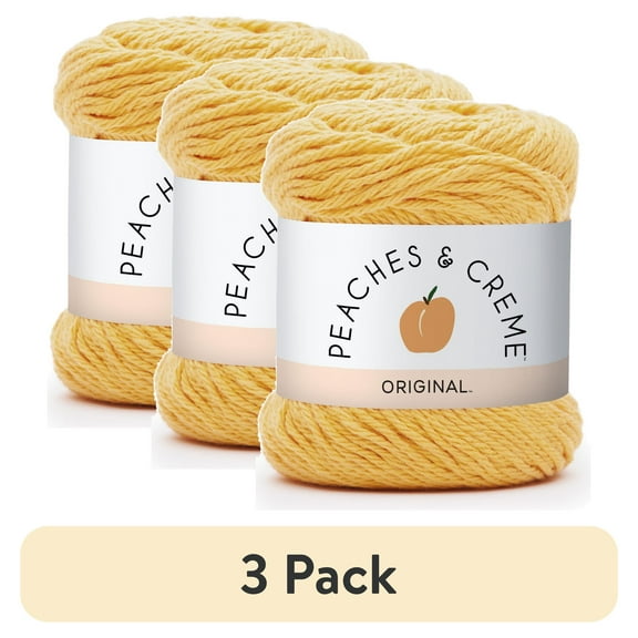 (3 pack) Peaches & Creme Solid 4 Medium Cotton Yarn, Gold 2.5oz/70.9g, 120 Yards