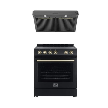 FORNO Premium 2-Piece Kitchen Bundle - Leonardo Espresso 30" Black Range, 30" Black Range Hood - FBDL-002-02US