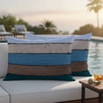 thumbnail image 4 of Blue Wooden Outdoor Waterproof Pillow Covers, Grey Stripe Gradient Country Rustic Grain Decorative Rectangle Throw Pillowcase Sofa Cushion Sham for Patio/Couch/Chair, 20"x12" 2 Pack, 4 of 8