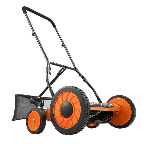 18" 5-Blade Manual Push Reel Lawn Mower with Grass Catcher, Height Adjustment & 4 Wheels for Low-Maintenance Lawn Care
