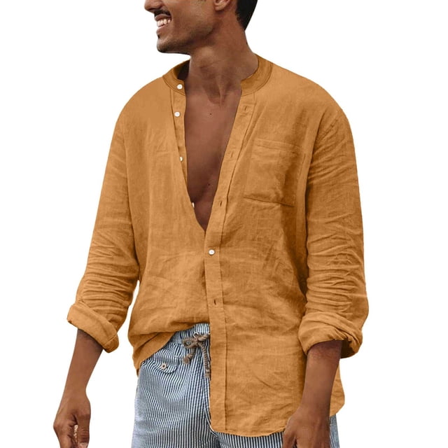 Cathalem Button Down Shirt Men Long Sleeve Button Down Shirts with Pocket,Brown M