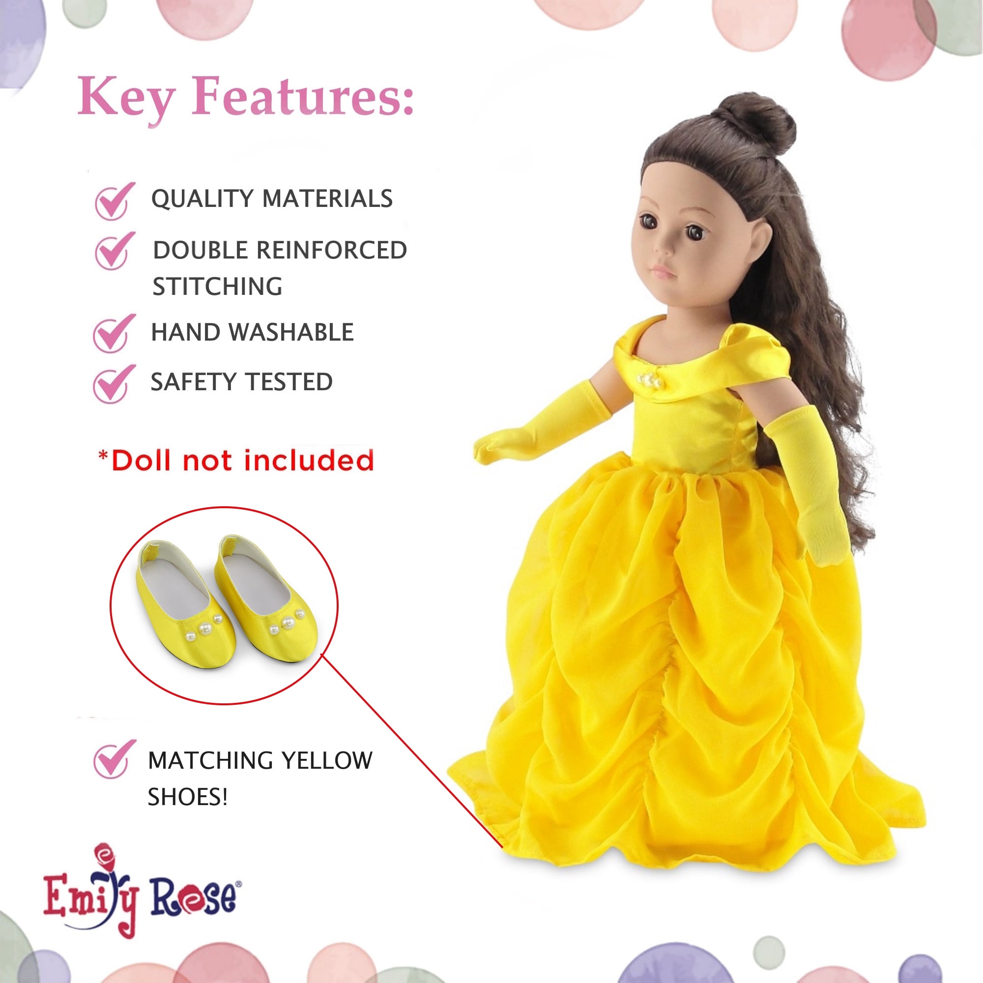 Emily Rose 18 Inch Doll 3 Piece Princess Belle Inspired Doll Clothes and Accessories Set | Compatible with American Girl and Similar Dolls