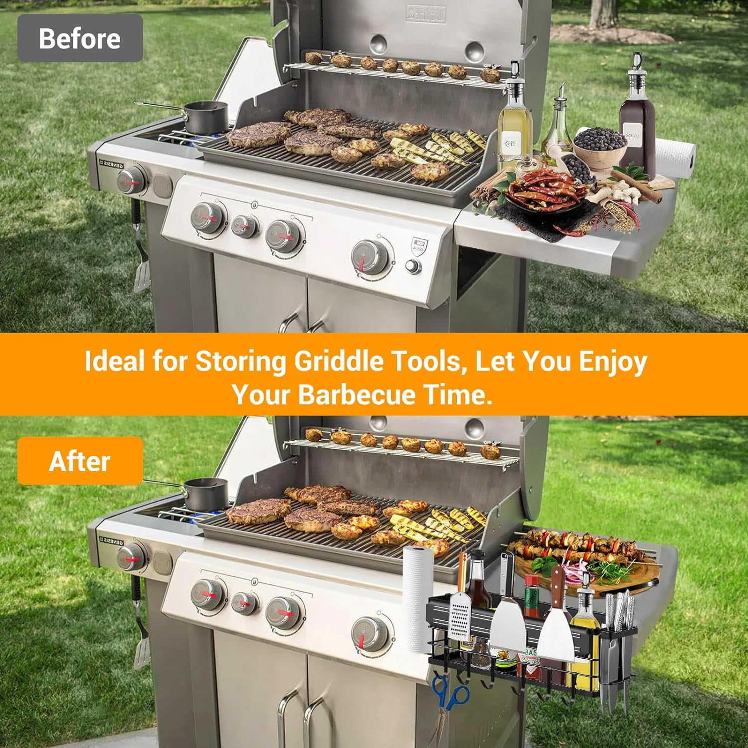 Griddle Caddy for Blackstone 28 36 Griddles Space Saving Blackstone Grill Caddy BBQ Accessories Storage Box with Magnetic Tool Holder Paper Towel