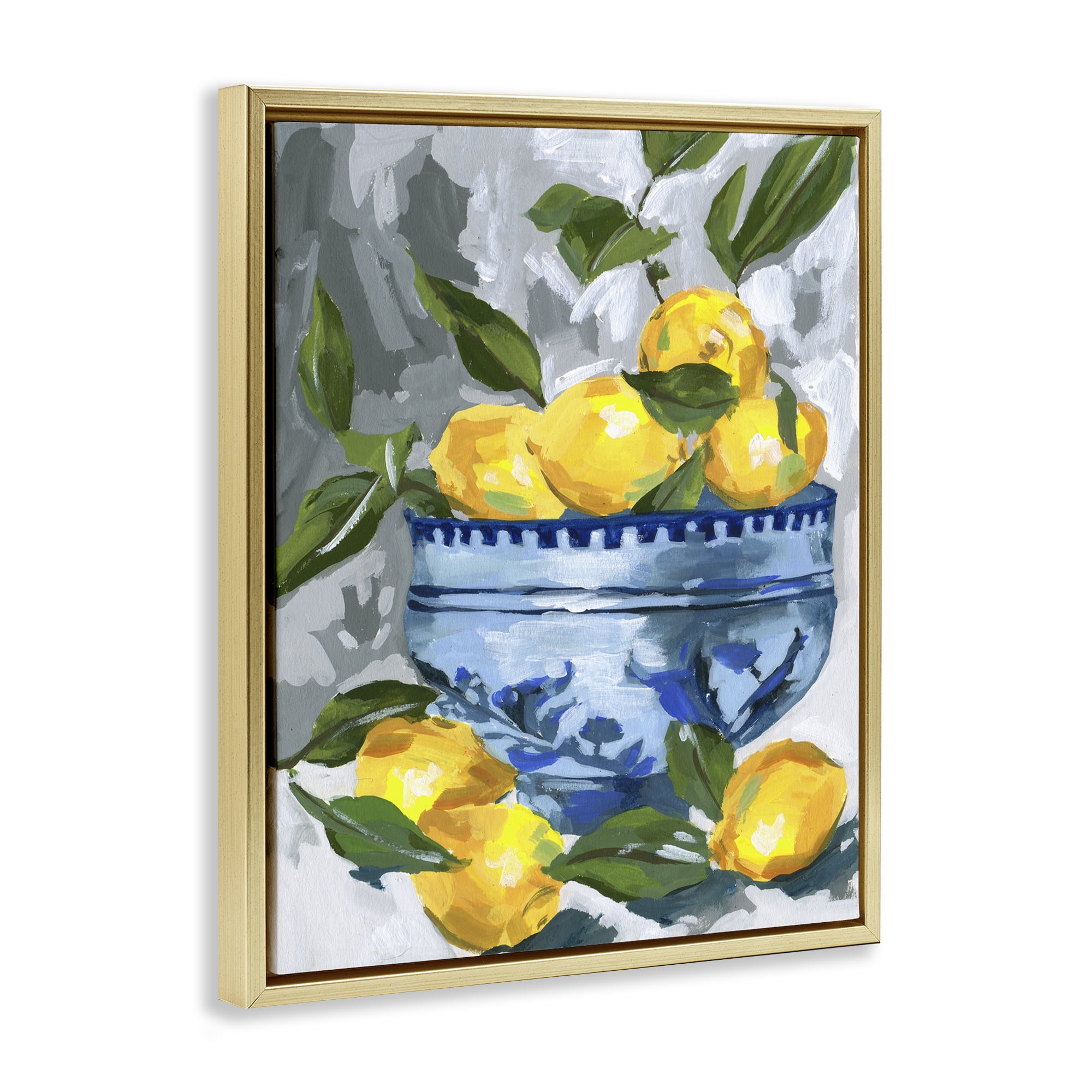 Stupell Industries Indigo & Lemon Bowl Gold Framed Floater Canvas Wall Art, design by Melissa Wang