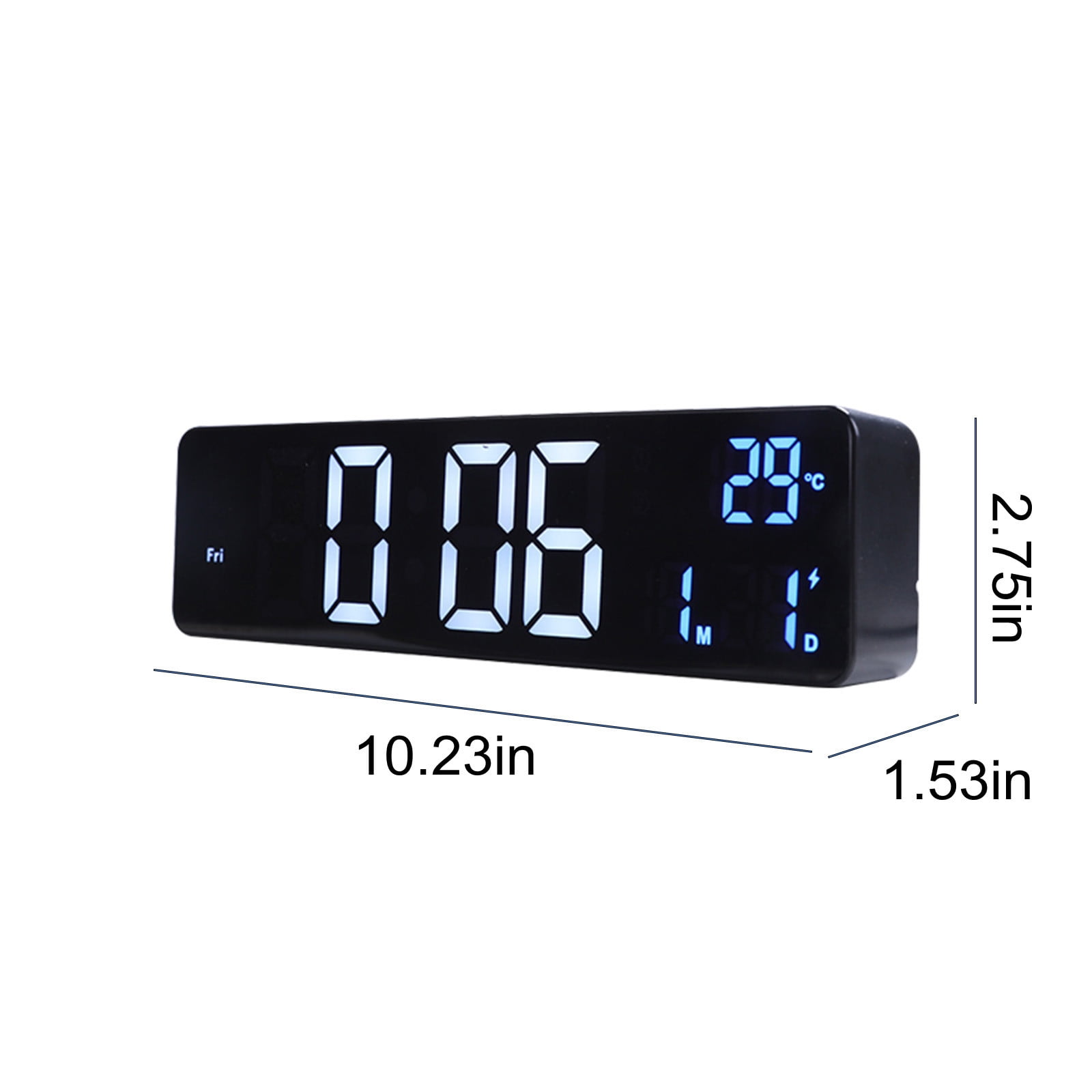 Foqnuq Large LED Digital Clock Alarm - Rechargeable Snooze Wall Clock - Date & Temperature Display - USB Powered - Perfect for Home & Office