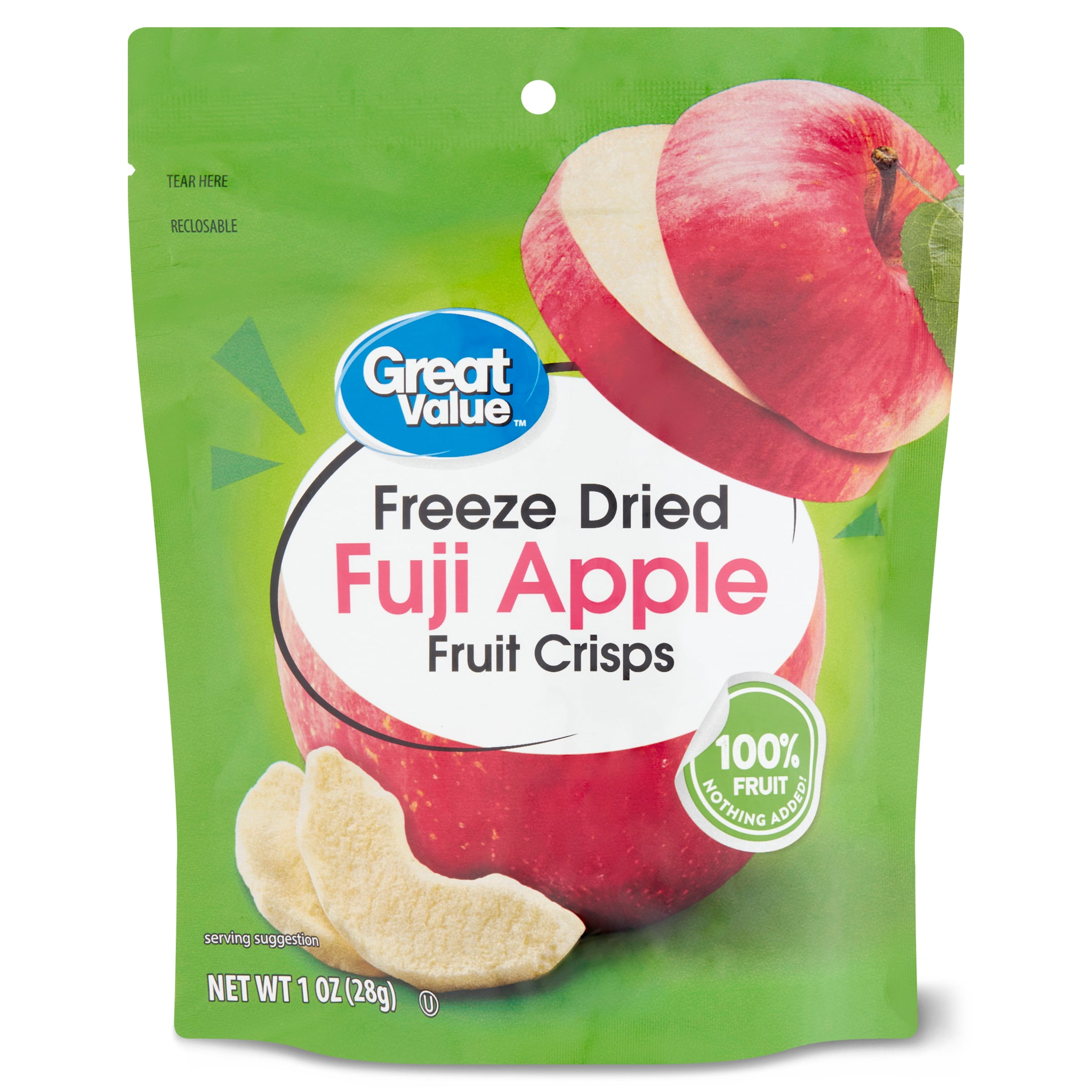 Great Value Freeze Dried Fuji Apple Fruit Crisps, 1 oz