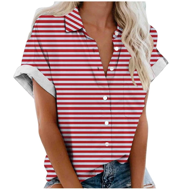 Mujeres Pantalones Cortos Impresos Manga Corta con Cuello en V Blusa Superior, Casual Y Elegante Corto para las Mujeres Verano Casual