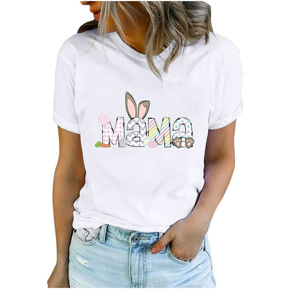 Patlollav Women Tees Under $10, Women's Round Neck Tops Printed T-Shirt Comfortable Short Sleeve Blouses for Easter