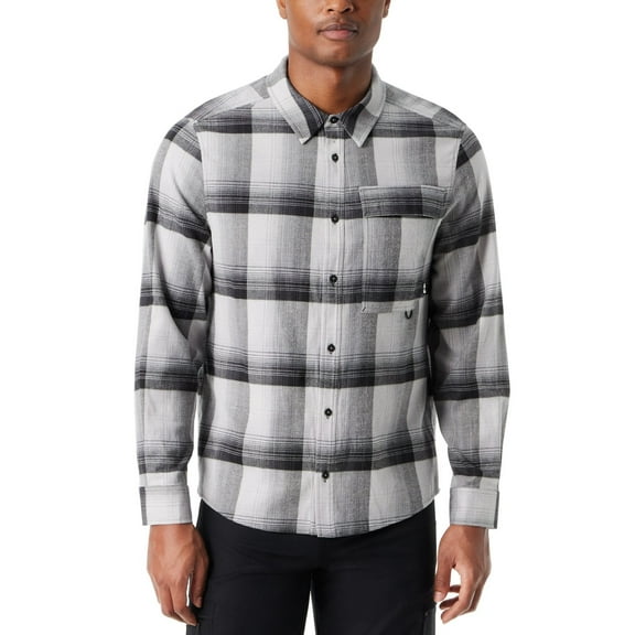 Bass Outdoor Flannel Shirt Men's 2XL Htr Gray Classic Fit Plaid Stretch Pocket