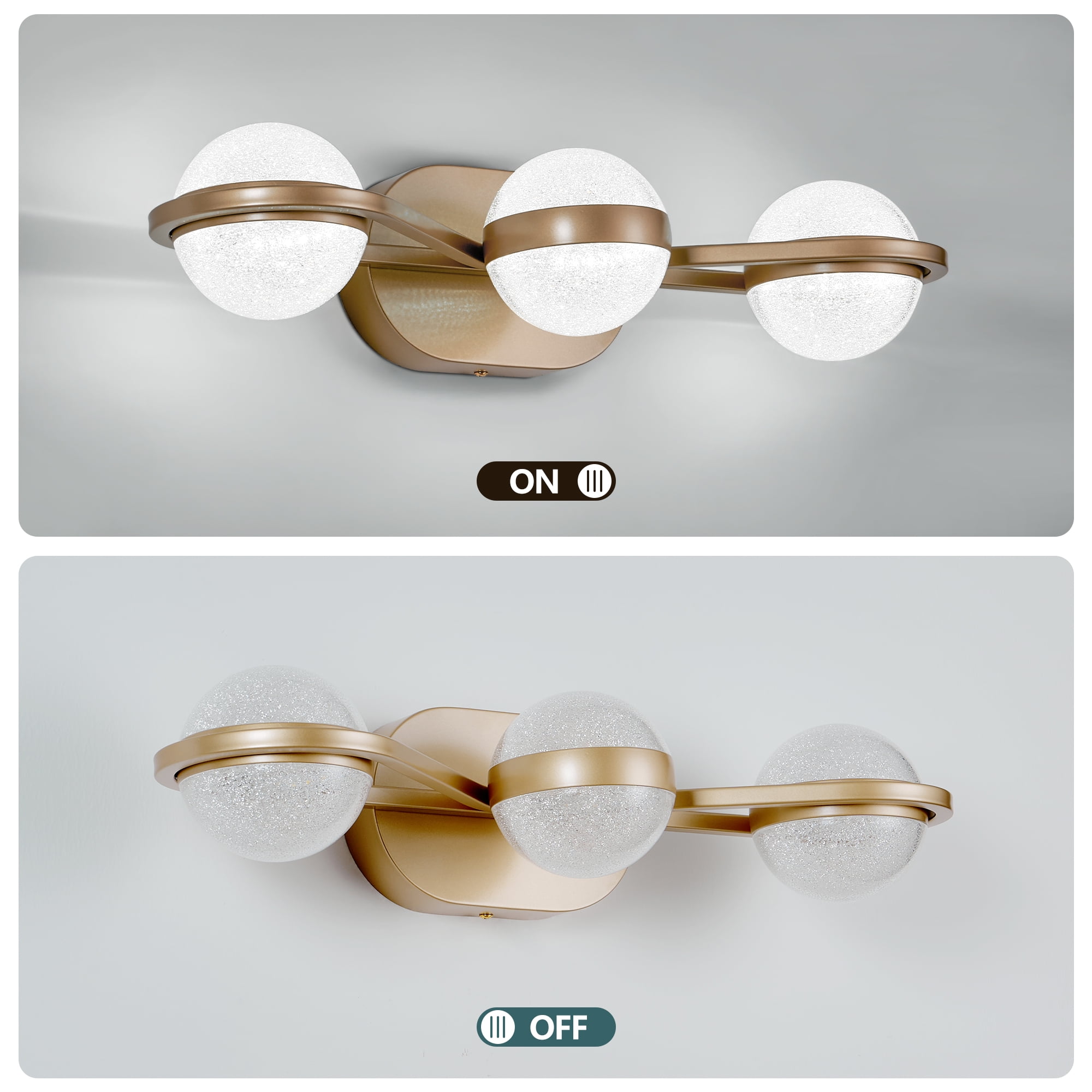 21 Inch LED Bathroom Vanity Light, Modern 3-Light Dimmable Wall Sconce with Globe Shades, Bronze Finish
