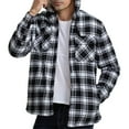 thumbnail image 3 of Men's Flannel Shirt Jacket Sherpa Lined Plaid Jackets Coat Full Zip Up Hoodie Winter Outwear Black L, 3 of 6