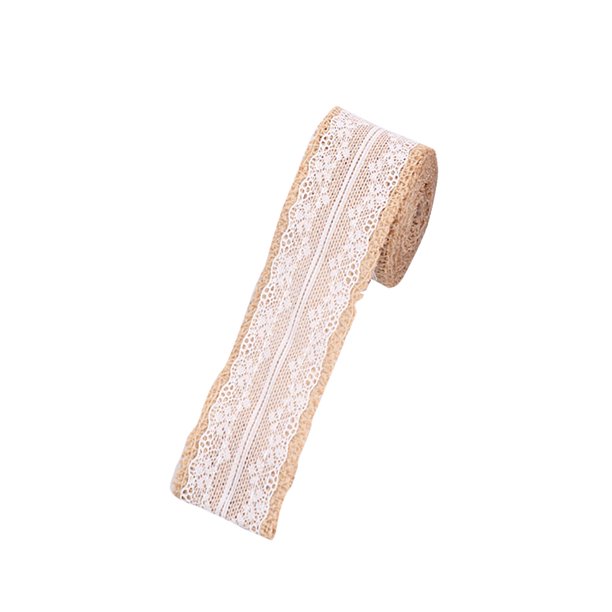 Rollo de lino con encaje de arpillera natural, hecho a mano, de 2 m y 50 mm de ancho