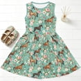 thumbnail image 2 of Girls Sleeveless Swing Dress with Pockets Horse Floral Print Soft Stretchy A Line Summer Casual Daily Outdoor Sundress(Green,3-4 Years), 2 of 4