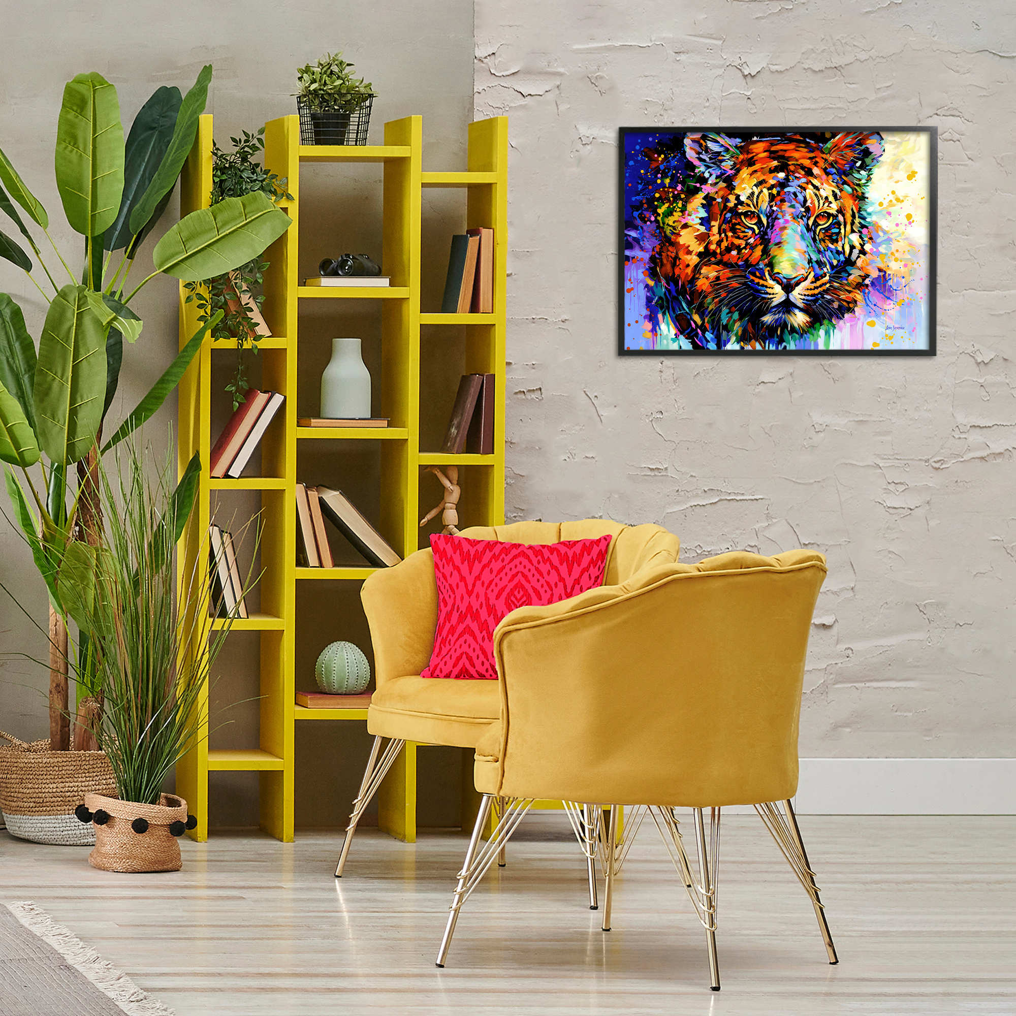Stupell Industries Tiger's Wild Wonder Animals & Insects Painting Black Framed Art Print Wall Art, 24 x 16