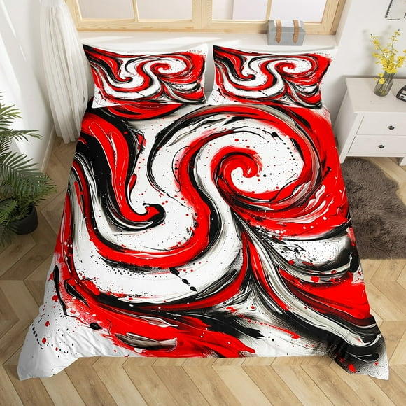 Erosebridal Red White Gray Oil Painting Comforter Cover, Modern Watercolor Art Bedding Microfiber 2-Piece (No Comforter)