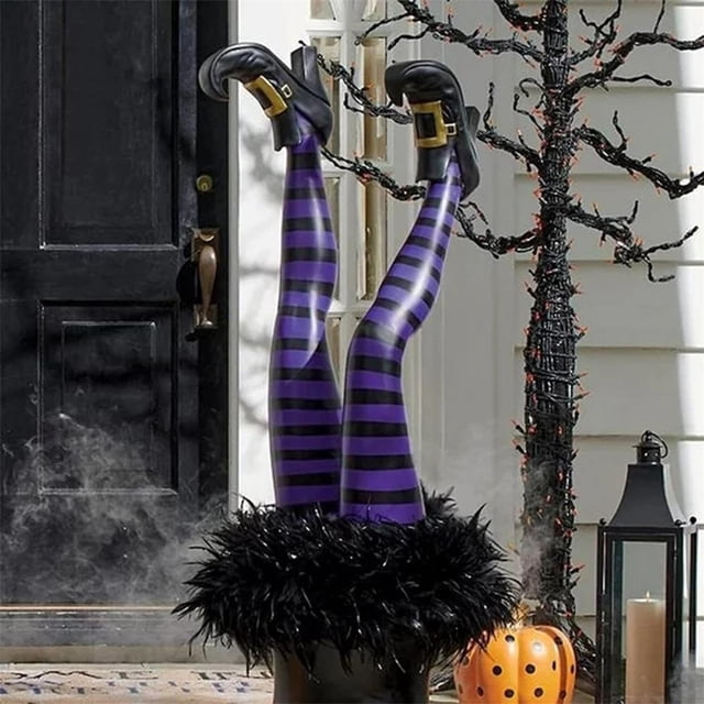 Atrezzo de la Bruja de Halloween | Patas protésicas decorativas realistas, poste telescópico, resistentes a la intemperie, conjunto de 2 | Colores vibrantes, decoración festiva interior/exterior y