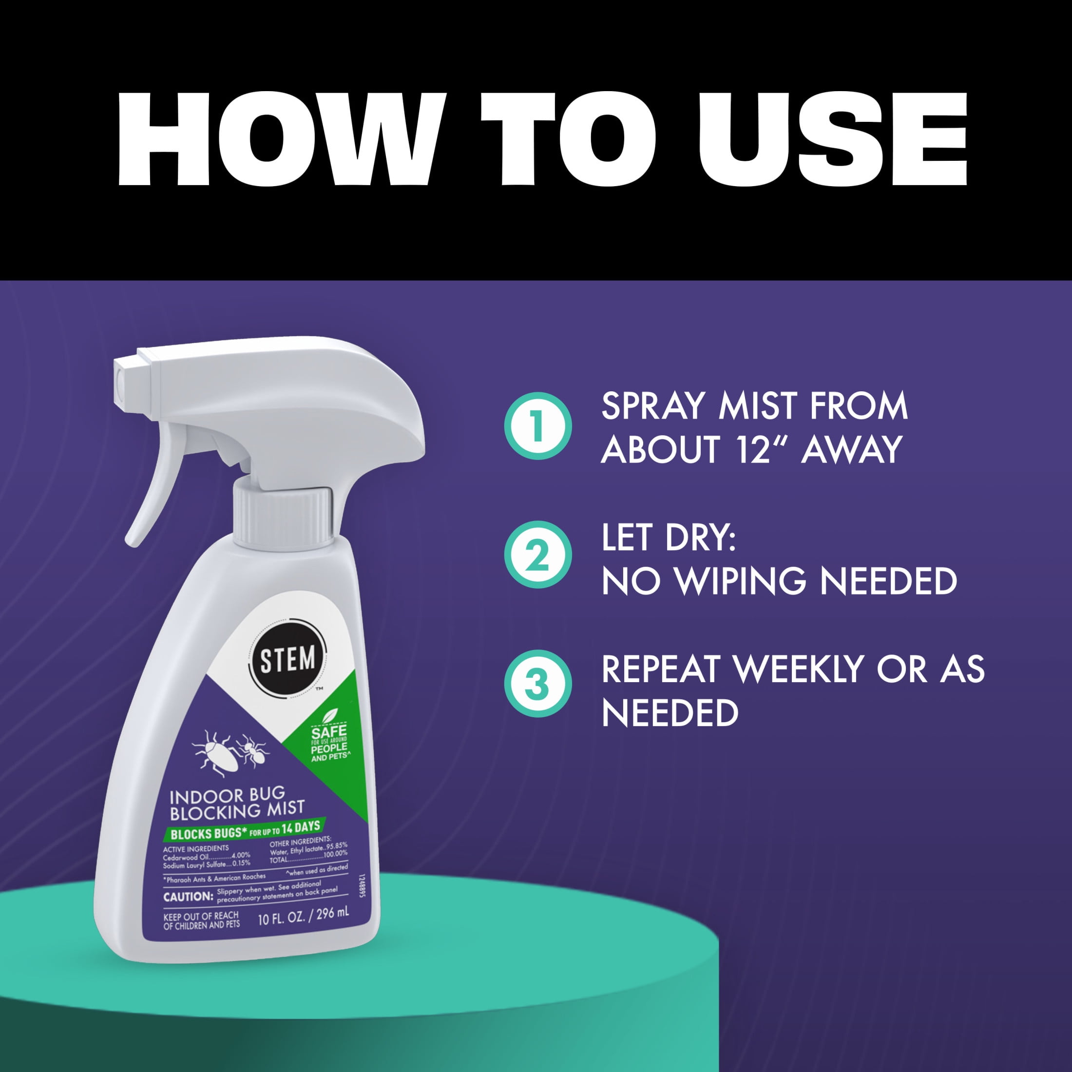 STEM Bug Blocking Mist, Water-Based Indoor Pest Barrier, Gentle Fine Mist, Blocks Bugs up to 14 Days, No Wipe Up, Safe for Use Around People & Pets (10 fl. oz.)