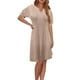 thumbnail image 1 of WILLBEST Vestido Largo De Verano Para Mujer, Manga Corta, Cuello En V, Cintura Plisada, Faja, Color Liso, Manga Corta, Informal, Suelto, Cuello En V, 1 of 3