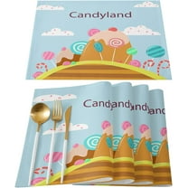 Valentine''s Day Placemats Set of 4, Sweet Candyland Placemat for Dining Table Decorations, Cloud Colorful Candy Lollipop Place Mats, Valentines Table Mats for Kitchen Dinner Holiday Party Decor