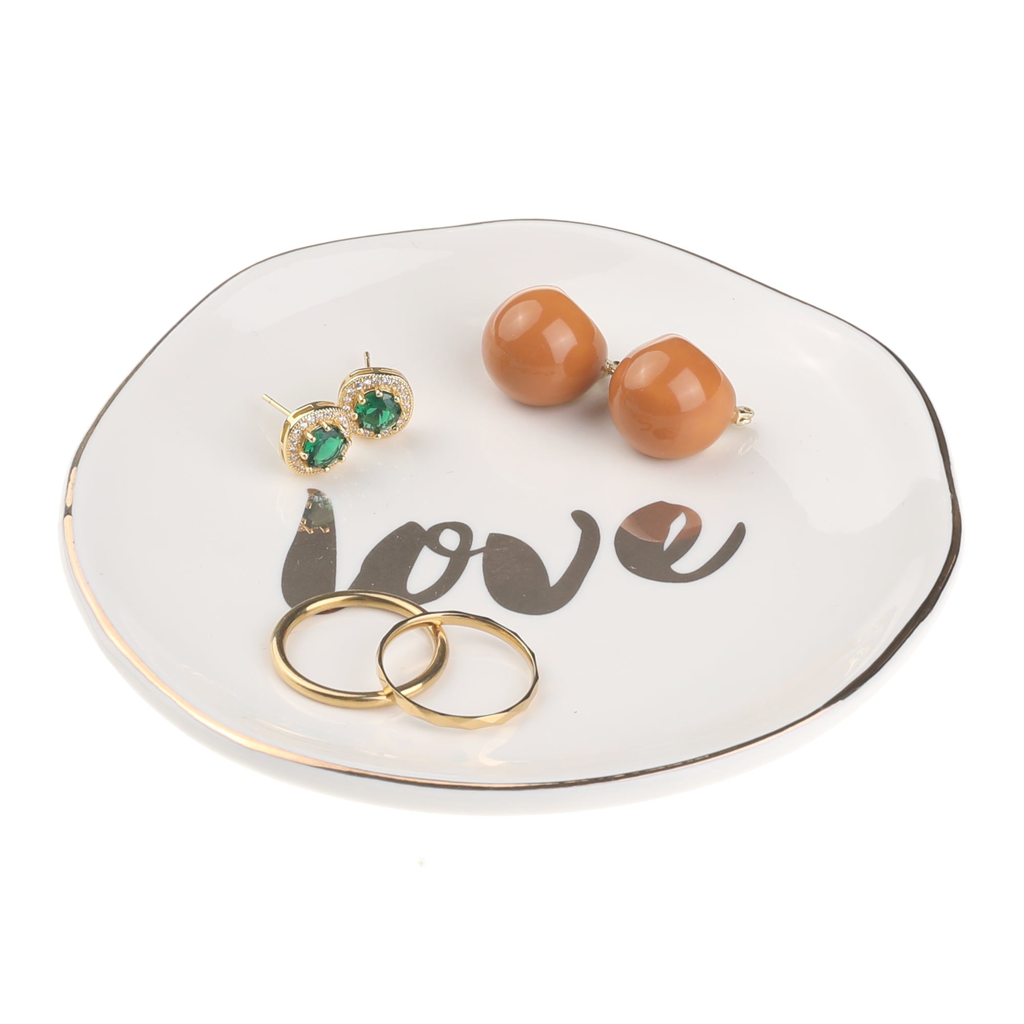 Unique Bargains Ceramic Jewelry Tray White Love Pattern 4.5*4.5*0.5 Inch