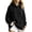 Black, variant on Women's Winter Sporty Top Mock Neck Raglan Sleeves Loose Hooded Sweatshirt Long Sleeve Split Cuff Tops Casual Fashion Pullover