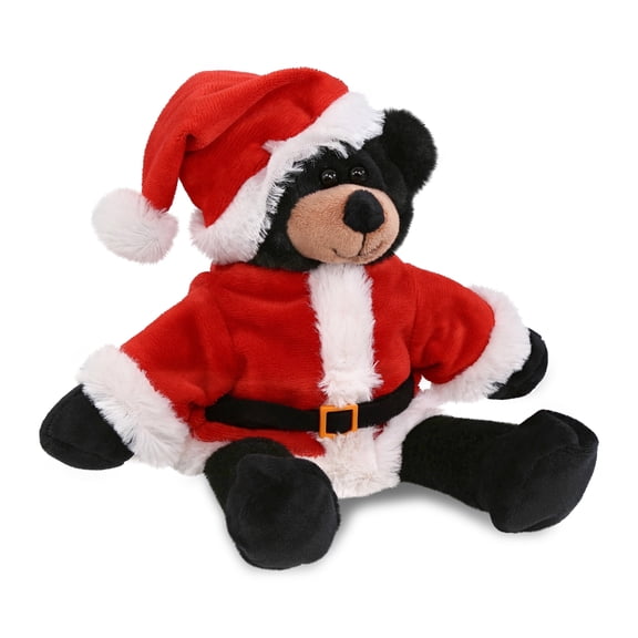 DolliBu Santa Long Leg Black Bear Stuffed Animal Plush Toy - Super Soft Dress Up with Red Santa Claus Outfit, Cute Pet Life Animal Black Bear Gift Perfect Holiday Christmas Gift - 10.5 Inches
