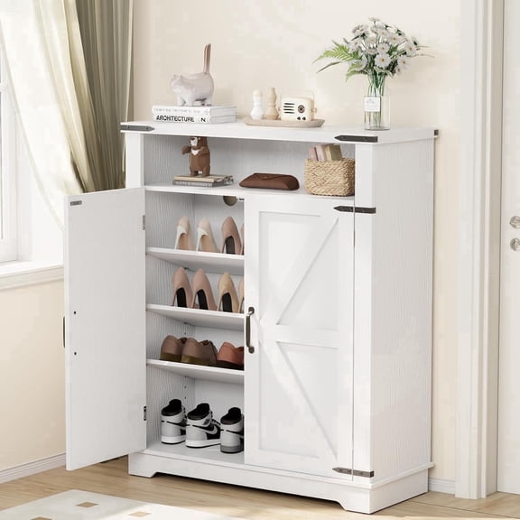 Flycity Shoe Cabinet, 6-Tiers Shoe Rack with Adjustable Shelves, Shoe Storage Organizer with Anti-Tip Fitting for Entryway Hallway, White