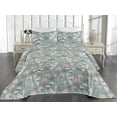 thumbnail image 2 of Ambesonne Birds and Nature Quilted Bedspread Set 3 Pcs, Oriental Owl Print, King, Pale Slate Blue Blush, 2 of 4