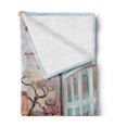 thumbnail image 2 of Landscape Soft Flannel Fleece Blanket, Watercolored Effect Street with Paved Stones Rocks Tower Houses People Rural Art, Cozy Plush for Indoor and Outdoor Use, 50" x 60", Multicolor, by Ambesonne, 2 of 5