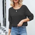thumbnail image 2 of cfhntfmh Women's Fall Long Sleeve Sweaters Crochet Crew Neck Solid Color Knit Pullover Hollow out Sweater Tops（Black,Large), 2 of 6