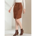 thumbnail image 5 of INSPIRE CHIC Women's A-Line Front Slit Knee Length Wrap Faux Suede Skirt M Caramel, 5 of 6