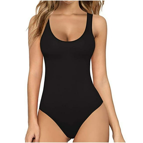 Idoravan Yoga Rompers for Women Clearance Fashion One-Piece Sexy Women Round-Neck Sleeveless Solid Shapewear Bodysuit Jumpsuits