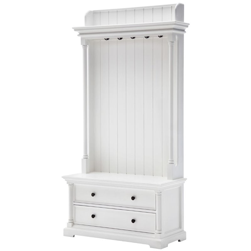 Beaumont Lane Wood Hall Tree Coat Rack Storage In Pure White