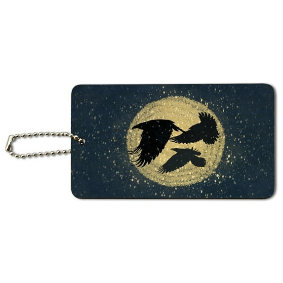 Ravens Flying Through Snow Wood Luggage Card Suitcase Carry-On ID Tag