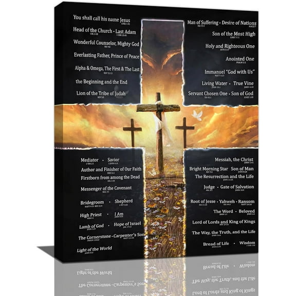 Christian Bible Verse Wall Art Christ Cross Pictures Wall Decor Scripture Inspirational Quotes Painting Print Catholic Religious Decor Artworks for Bathroom Bedroom Living Room Church 12"x16"