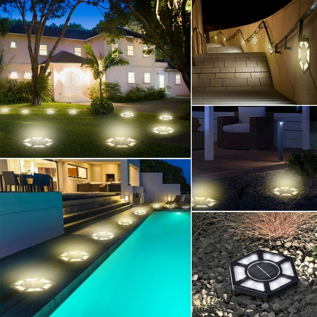 Fiudx Luces de Suelo para Exterior, 12 Luces Led con Inducción Automática, Fuente Led Cálida, Fácil Instalación, Ip65 Resistente Al Agua, Decoración de Caminos de Jardín, Césped, Patio, Material Abs,