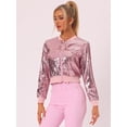 thumbnail image 3 of Disfraz de navidad Top de lentejuelas para mujer, manga larga, brillante, brillante, para fiesta, chaqueta de bombardero Rosa M, 3 of 6