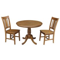 International Concepts 36"H Round Top Dining Table with 2 San Remo Chairs - Pecan- 3 Piece Set - Seats 2