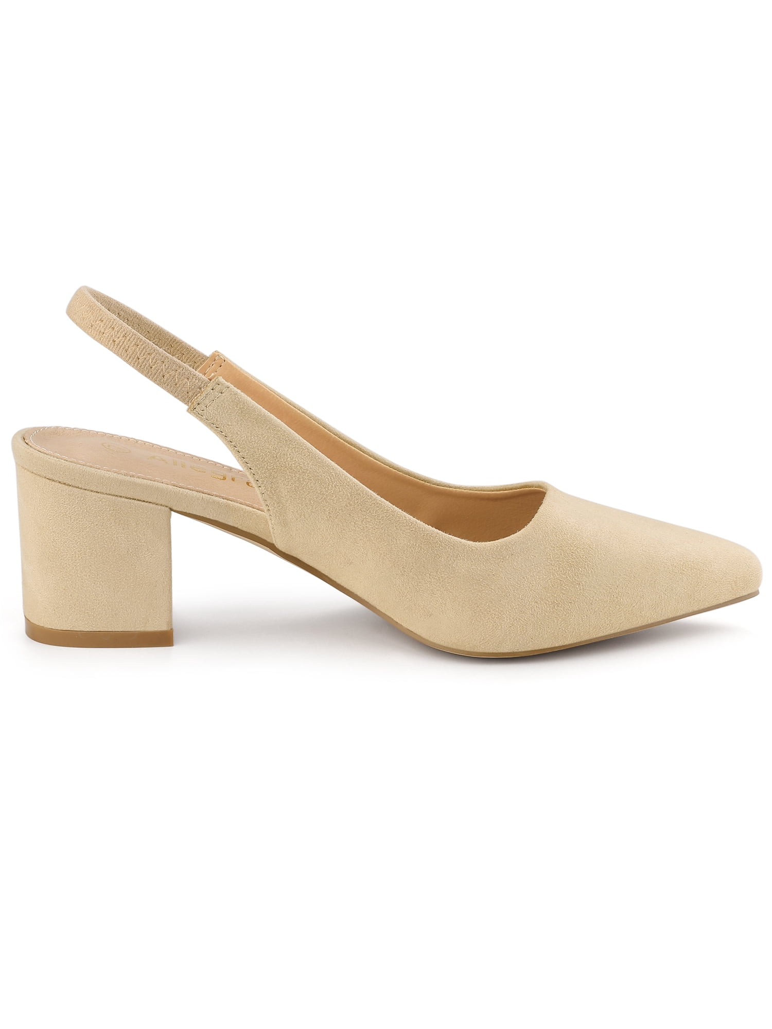 DARING DIVA Women's Pointed Toe Chunky Heel Pumps Slingback Heel Beige 7.5