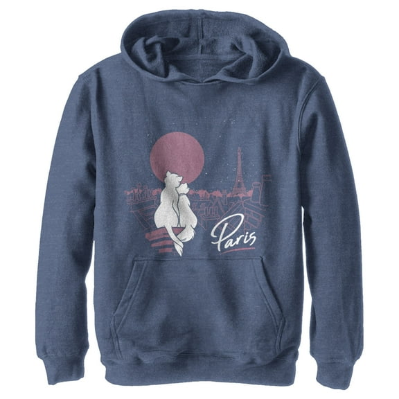 Boy's Aristocats Duchess and Thomas Love in Paris Pull Over Hoodie Navy Blue Heather X Large