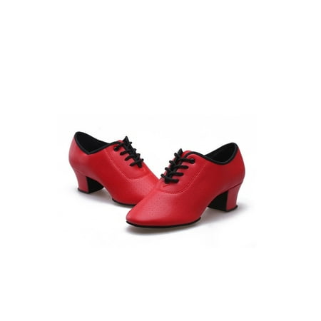 

Difumos Womens Comfort Round Toe Latin Ballroom Shoes Casual Leather Jazz Dance Sneaker Salsa Lightweight Dancing Shoe Red Faux Suede Sole Style A 5