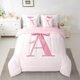 thumbnail image 3 of Manfei Letter A Monogrammed 7-Piece Twin Bedding Sets,Cute Cartoon Bowtie Bedding Comforter Set,Pink Bow Tie Sheet Sets For Girls Kids,Microfiber Room Decorative Reversible, 3 of 9