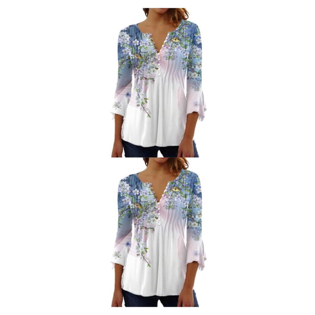 Qarigey Tops de manga 3/4, camiseta oscilante, túnica de verano, atractiva, transpirable, multicolor, ropa elegante de playa para mujer a la Type1 NO1