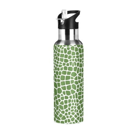 

ALAZA Green Snake Skin Water Bottle Insulated Flask Stainless Steel Straw Lid 20 oz