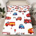thumbnail image 2 of Homewish Cartoon Fire Engine Full Size Sheets,Cute Cartoon Car Bed Sheets,White Red Blue Sheet Sets For Teens,Breathable Home Decor,4pcs, 2 of 7