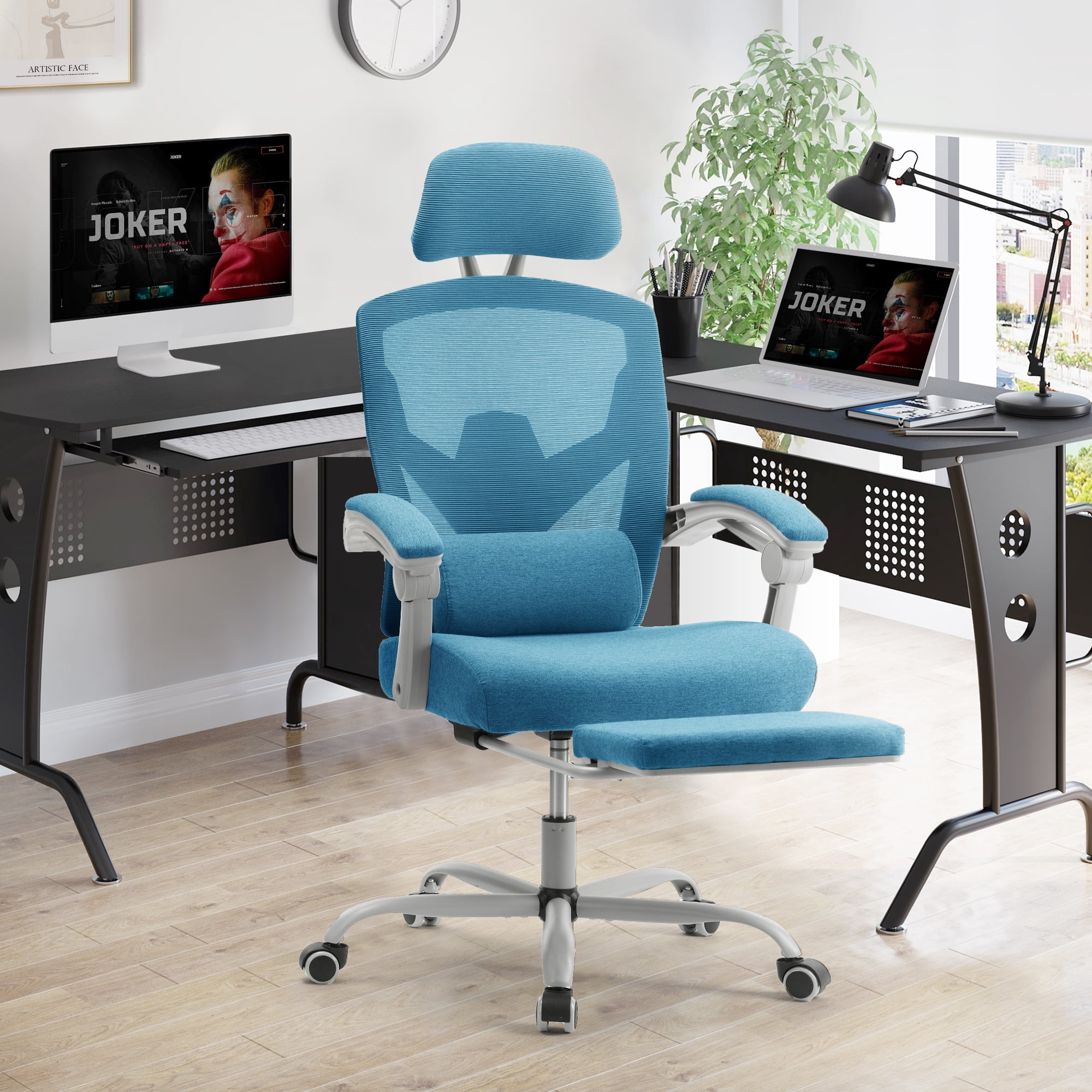 CONCETTA Ergonomic High Back Mesh Office Chair with Headrest, Footrest, Armrests for Adults, Blue