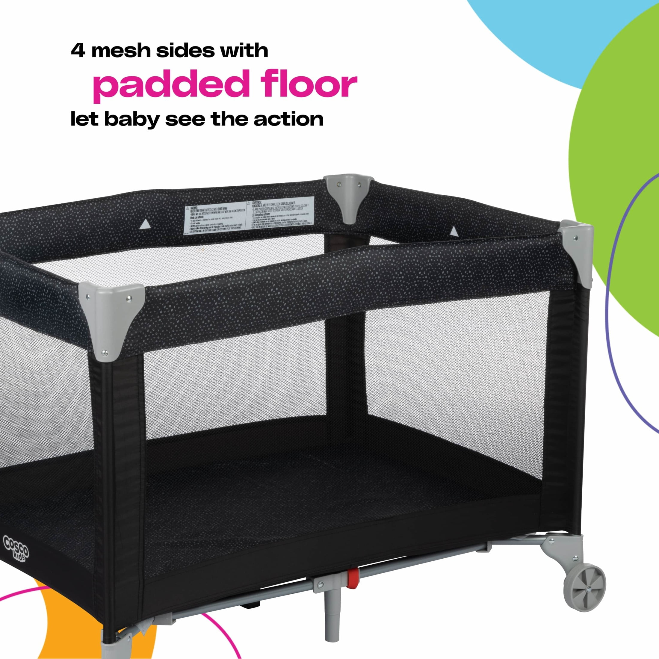 Cosco Kids™ Large Baby Playpen, Funsport Portable Baby Play Yard, Noir Dot
