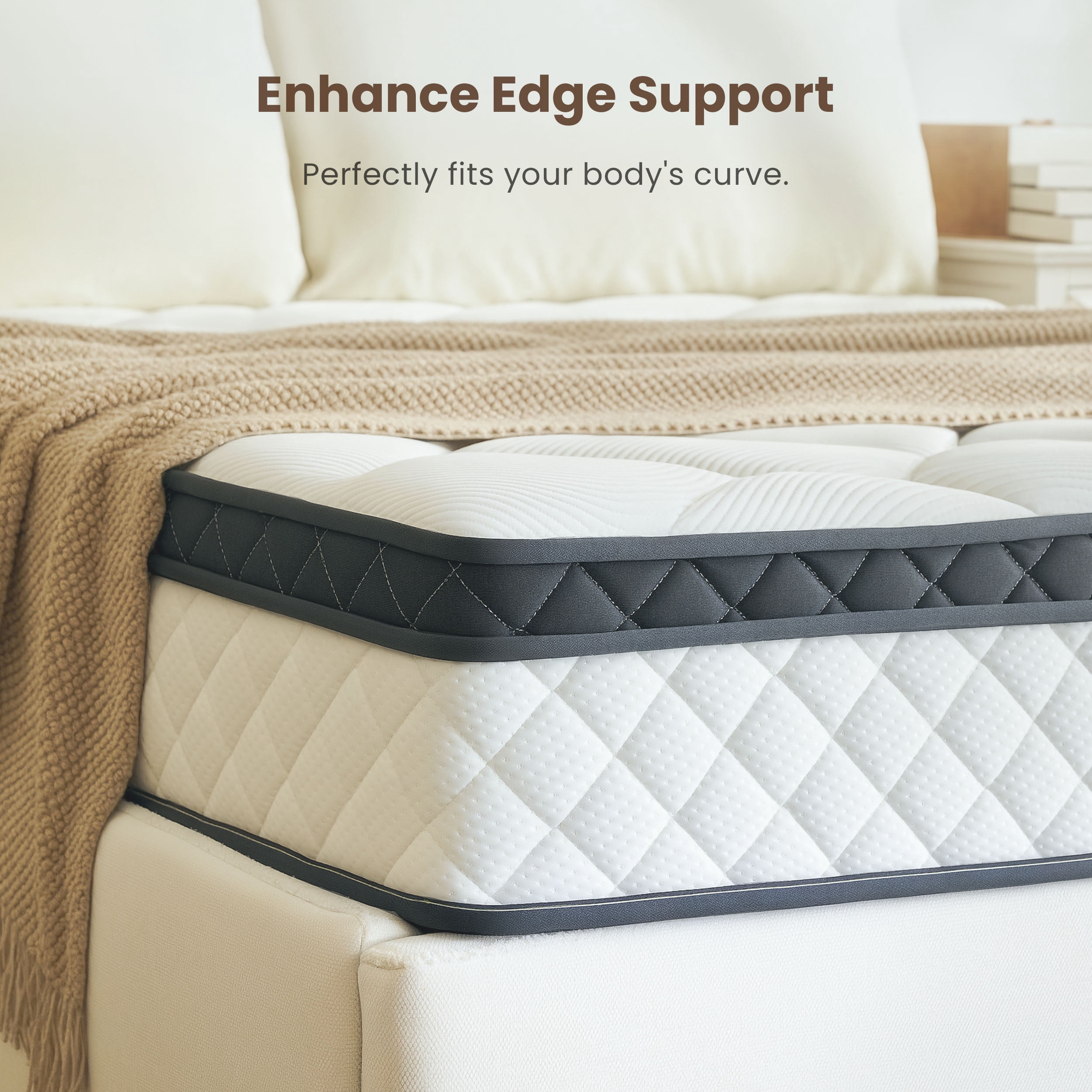 Blinddarm 12inch King Hybrid Mattress in a Box Memory Foam Mattress Medium Firm with Individual Pocket Spring, Upgrade Zoned Support