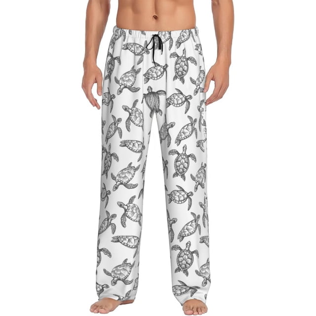 Kdxio Hand Drawn Turtle Pattern Men's Pajama Pants, Elastic Waist with Drawstring and Pockets, Comfortable Loungewear-3X-Large